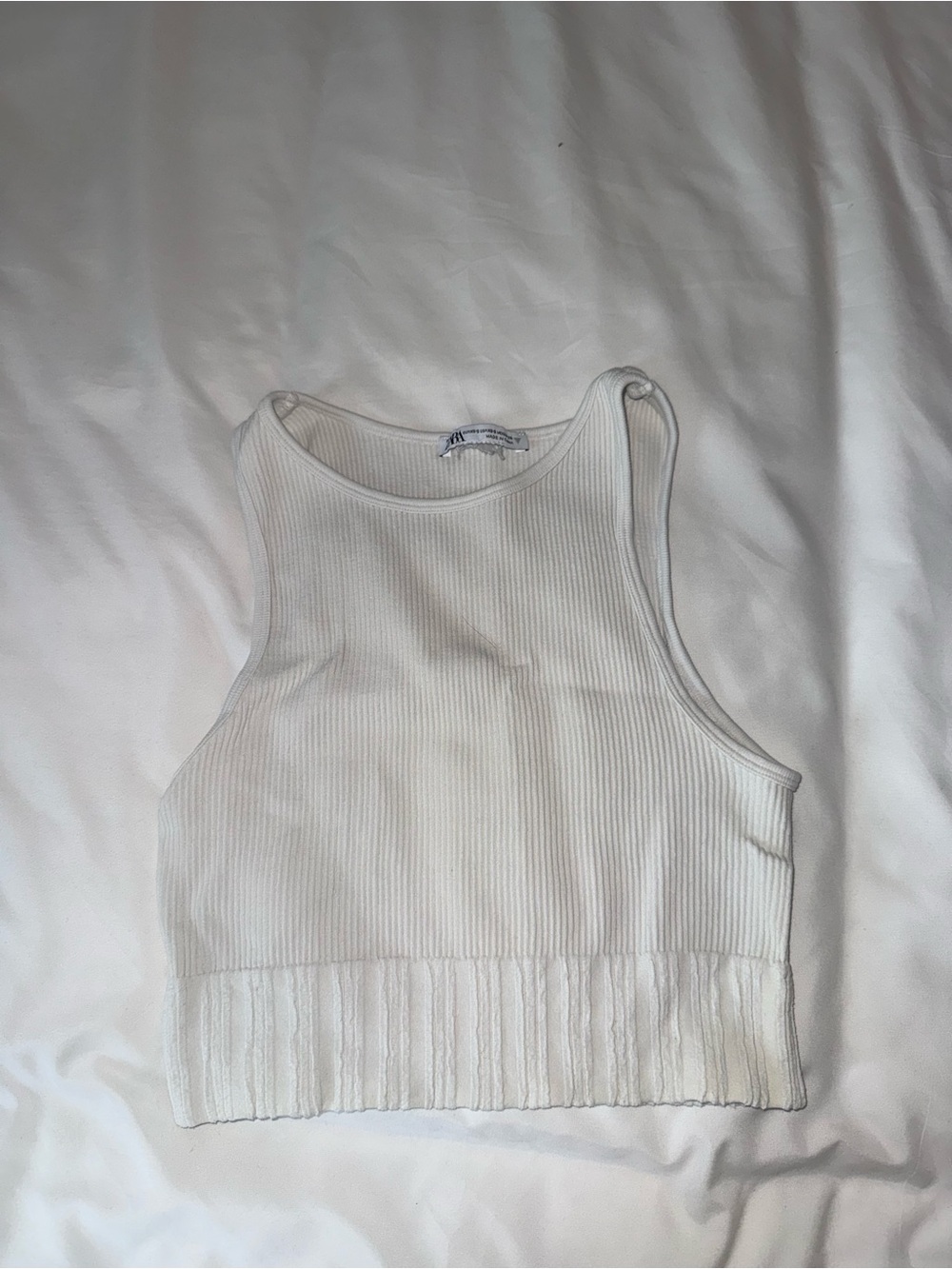 Zara White Ribbed Cropped Tank